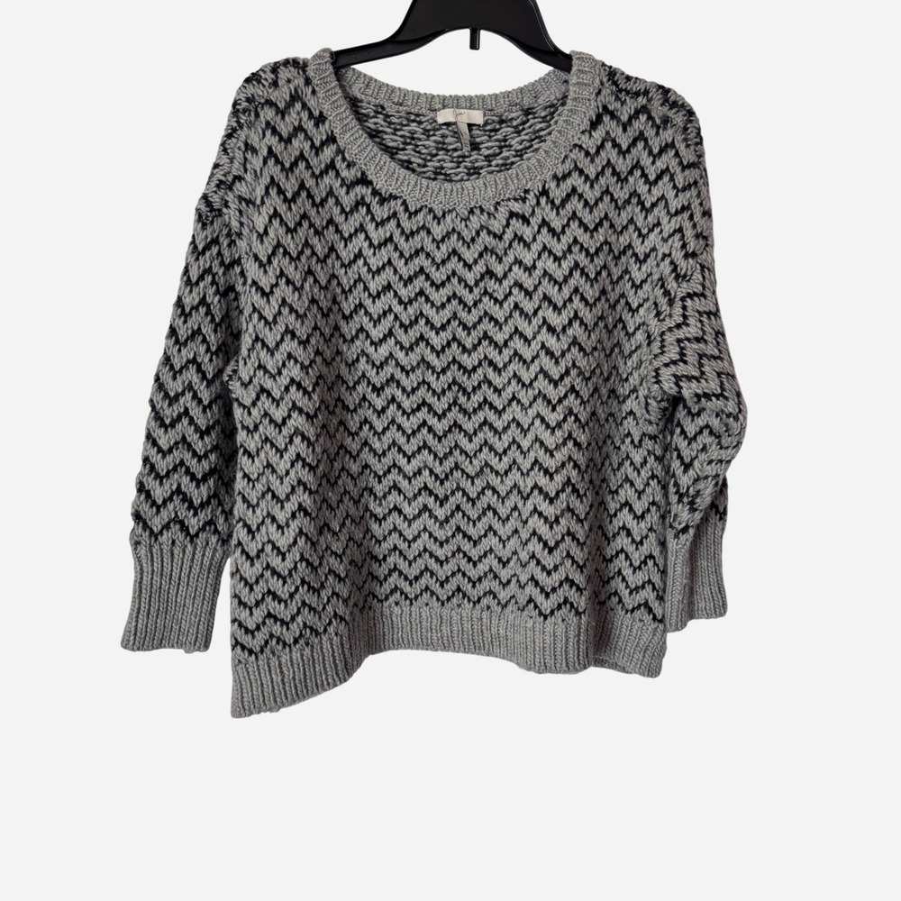 Joie Womens S Sweater Pullover Grey Black Wool Blend Chunky Knit